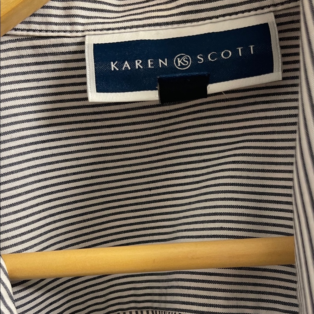 Karen Scott Black and White Striped Button Down Shirt - Picture 2 of 6
